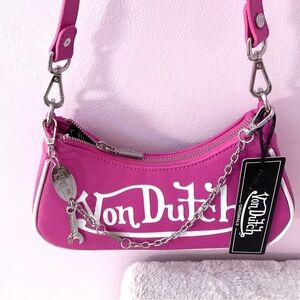 Von Dutch Pink Shoulder Bag with Silver Hardware
